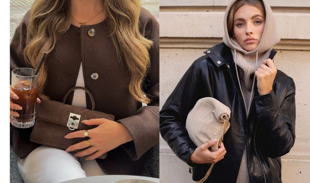 Sac à main daim chocolat et beige