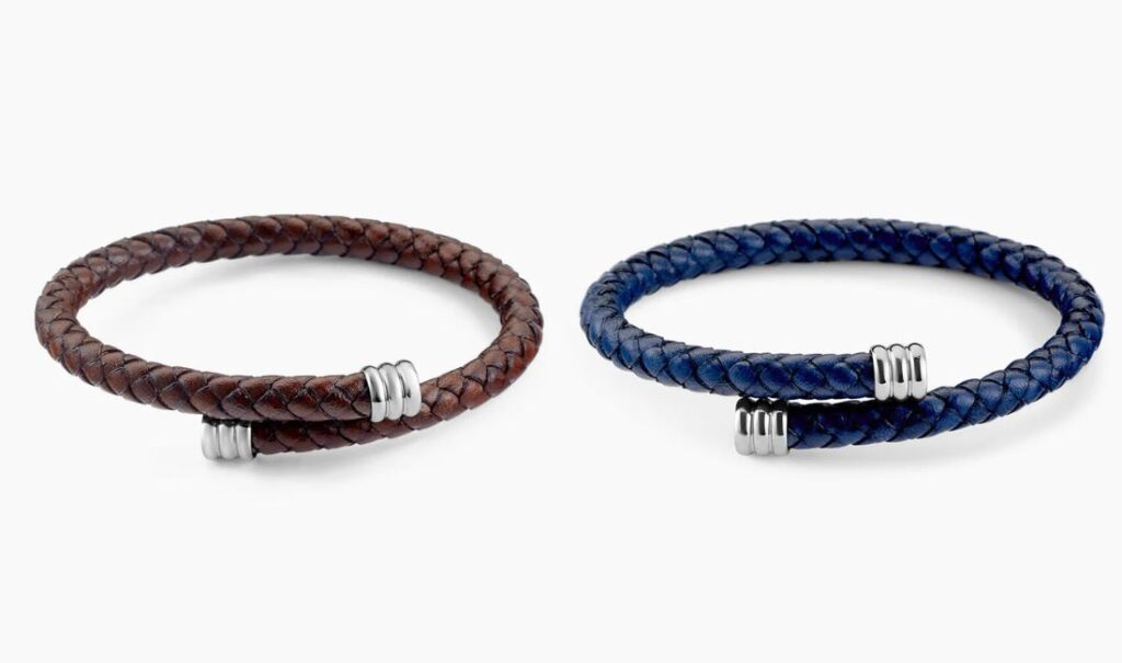 Bracelet homme cuir de vache marron ou bleu