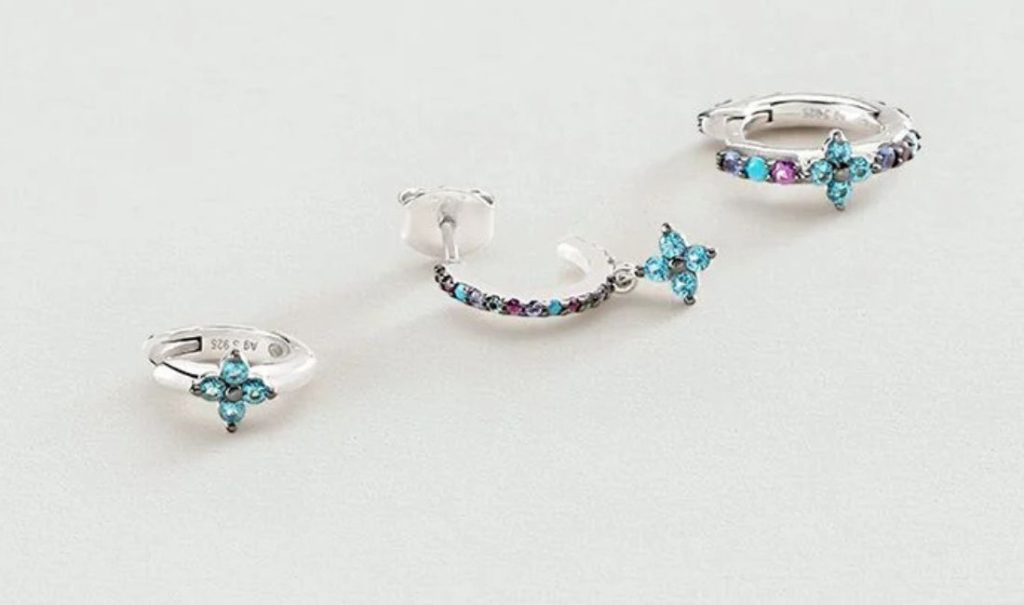 set de trois Piercing créole cristal multicolore AGATHA
