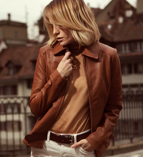 Veste cuir , Colette Brown Leather Jacket – Élégance intemporelle