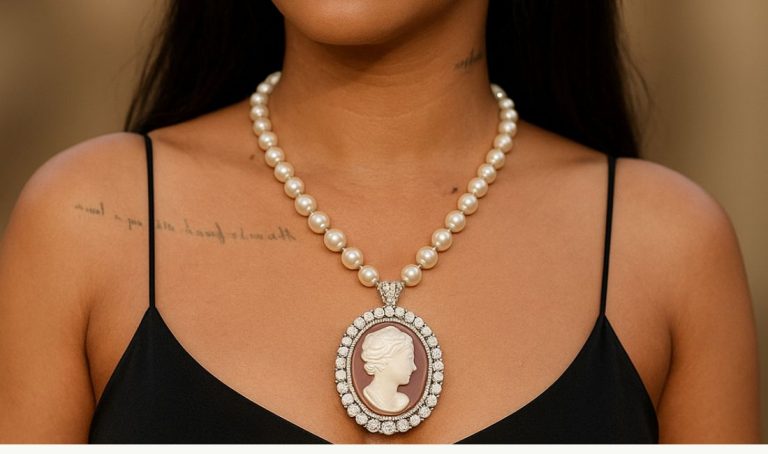 Rihanna relance les camées en 2025 : découvrez comment ce bijou antique se réinvente entre héritage et modernité, du collier perlé aux créations contemporaines.