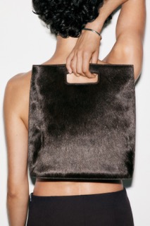SAC FOLIO - CUIR POILS DE PONEY marron 