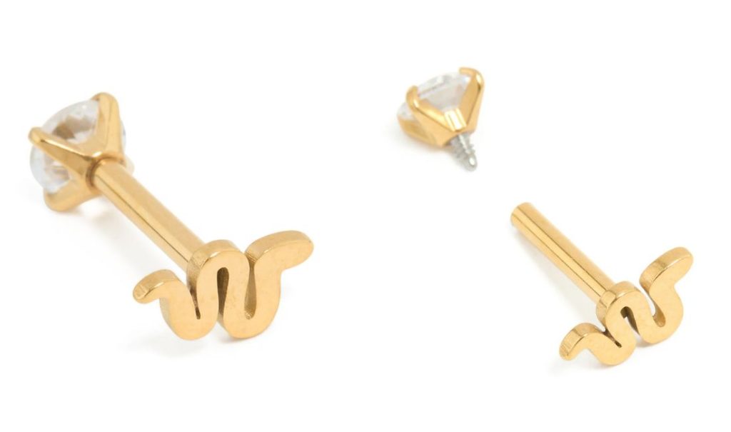 Clou d'oreille réversible en acier chirurgical plaqué or à dos plat