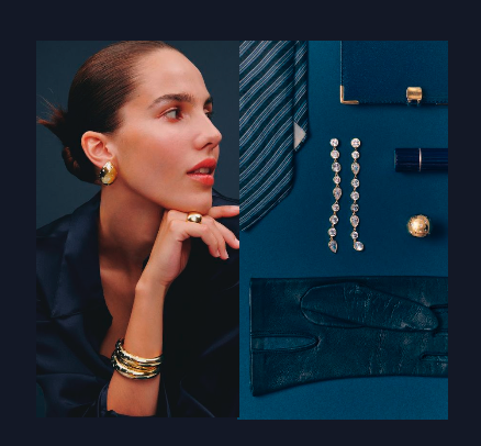 Collier, boucle et jon en argent doré à l'or fin montée de pampilles en forme de petite fleur en oxydes de zirconium