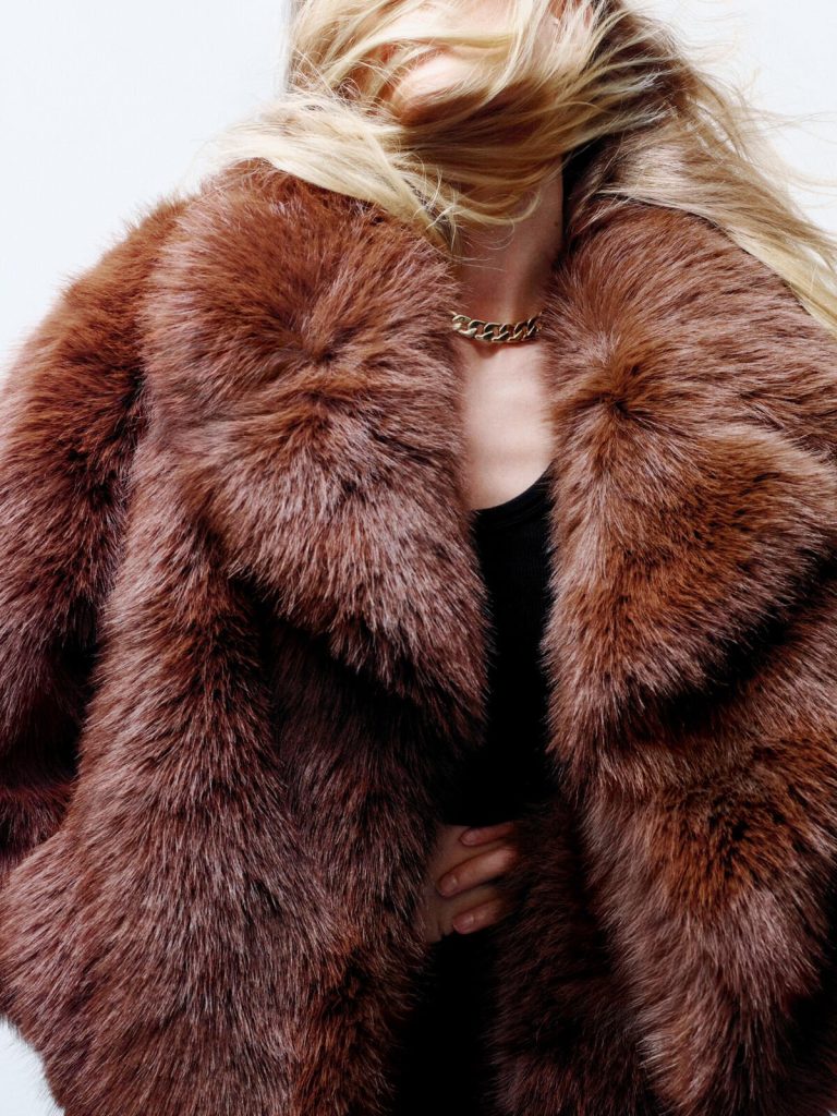 manteau fausse fourrure marron