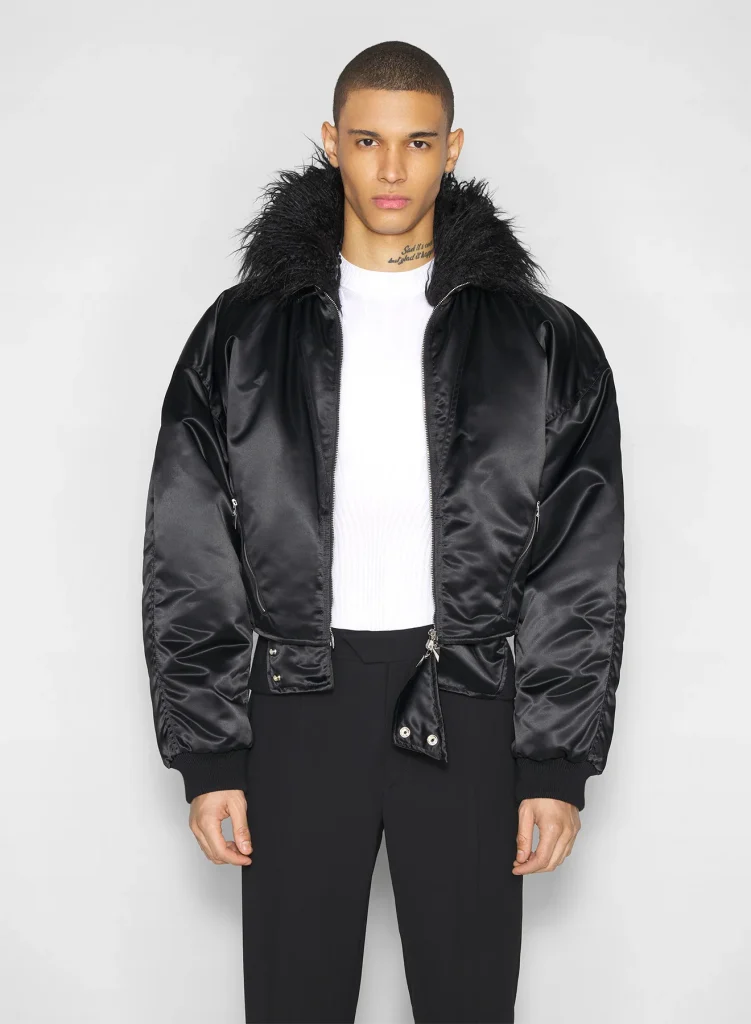 bomber homme black faux-fur collar Mugler 