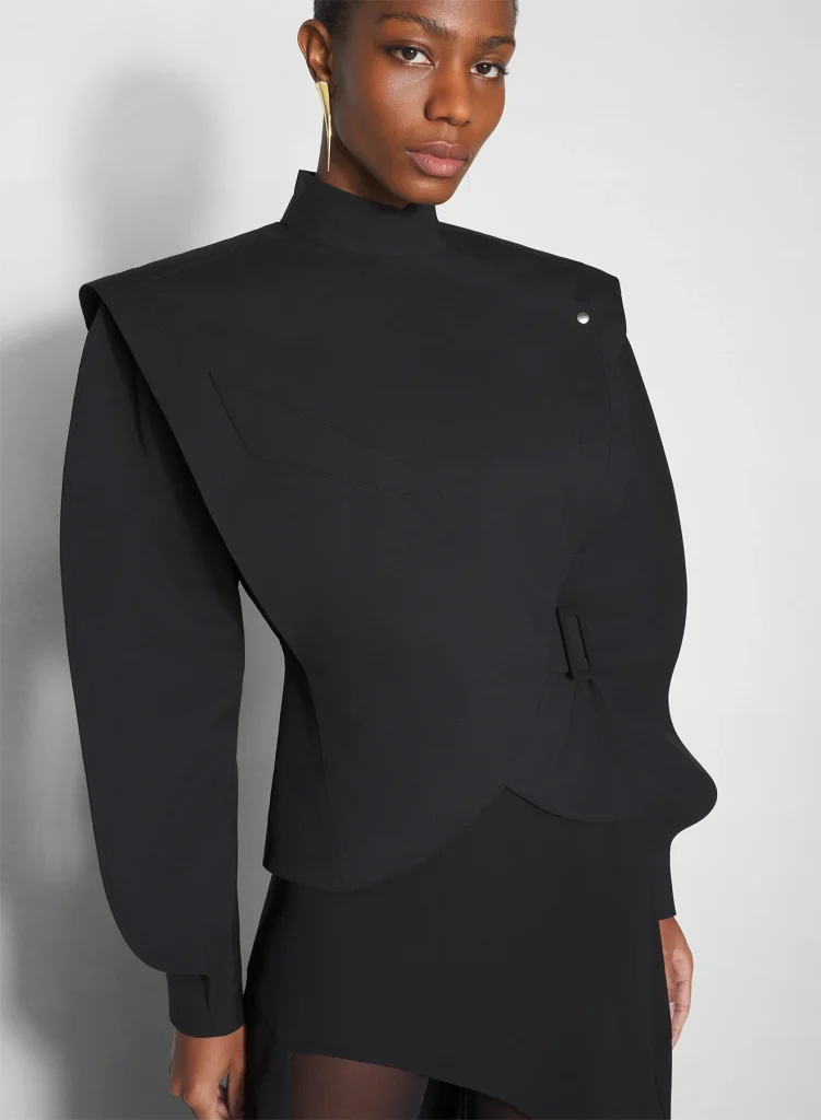 black asymmetric officer jacket Mugler 
