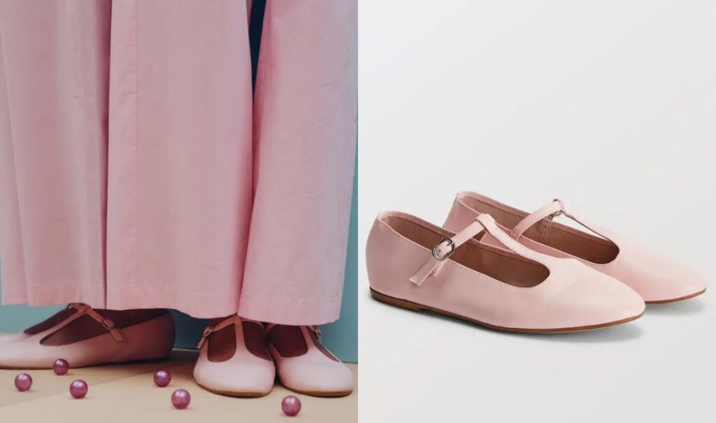 Balerine cuir rose Monoprix