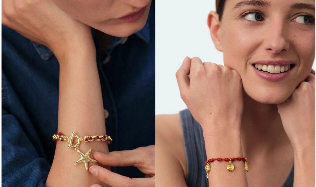 Bracelet cordon CALYPSO rouge / doré Agatha