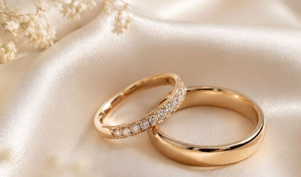 Parure de bijoux de mariée : bagues de fiançailles et alliances , parures